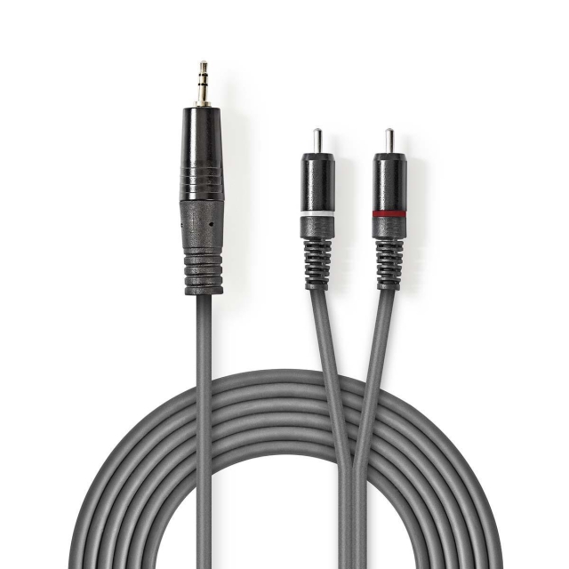 Nedis Stereoljudkabel | 3.5 mm Hane | 2x RCA Hane | Nickelplaterad | 1.50 m | Rund | Mörkgrå | Kartonghylsa