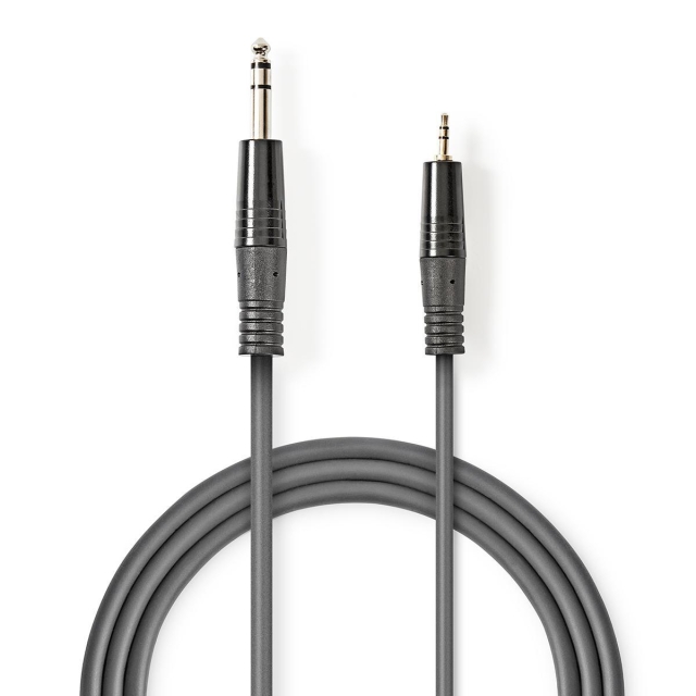 Nedis Stereoljudkabel | 6.35 mm Hane | 3.5 mm Hane | Nickelplaterad | 1.50 m | Rund | Mörkgrå | Kartonghylsa