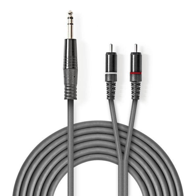 Nedis Stereoljudkabel | 6.35 mm Hane | 2x RCA Hane | Nickelplaterad | 3.00 m | Rund | Mörkgrå | Kartonghylsa