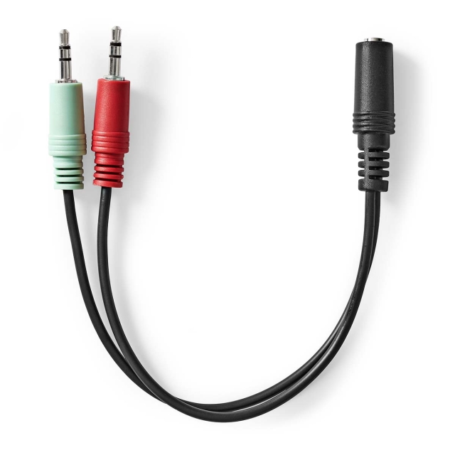 Nedis Stereoljudkabel | 3.5 mm Hona | 2x 3,5 mm Hane | Nickelplaterad | 0.20 m | Rund | Svart | Låda