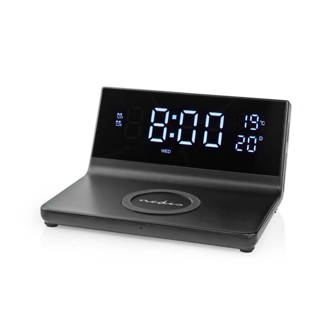 Nedis Trådlös laddare för Väckarklocka | Qi certifierad | 5 / 7.5 / 10 / 15 W | USB-A Male | 2 Larmtider | Snooze-funktion