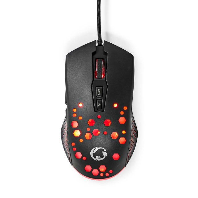 Nedis Gaming Mus | Trådbundet | 800 / 1200 / 2400 / 3200 / 4800 / 7200 dpi | Justerbar DPI | Antal knappar: 7 | Programmerbara knappar | Högerhänt | 1.50 m | RGB