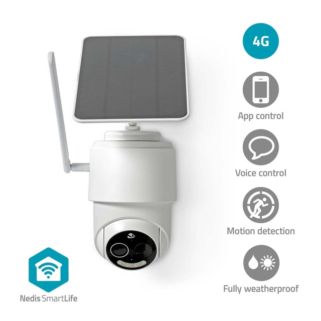 Nedis SmartLife Utomhus Kamera | Full HD 1080p | Panorera lutning | IP65 | microSD (ingår inte) / Molnlagring (tillval) | 5 V DC | Med rörelsesensor | Nattsikt | Vit
