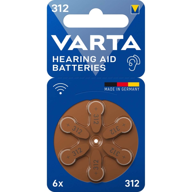 Varta Zink-Air Battery PR41 Typ 312 | 1.45 V DC | 6-Blister | Hörapparat | Brun