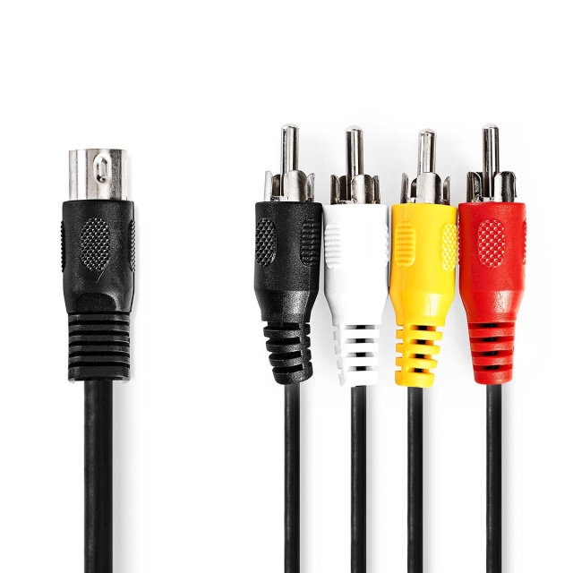 Nedis DIN ljudkabel | DIN 5-Pin Hane | 4x RCA Hane | Nickelplaterad | 1.00 m | Rund | PVC | Svart | Label