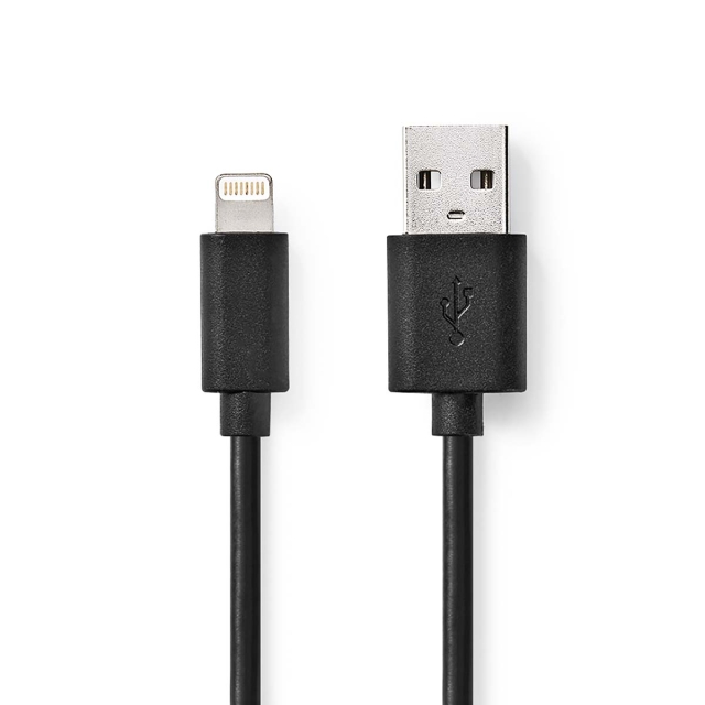 Nedis Lightning Kabel | USB 2.0 | Apple Lightning, 8-stifts | USB-A Hane | 480 Mbps | Nickelplaterad | 2.00 m | Rund | PVC | Svart | Label