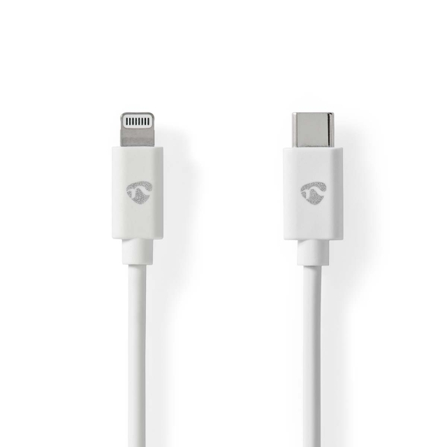 Nedis Lightning Kabel | USB 2.0 | Apple Lightning, 8-stifts | USB-C™ Hane | 480 Mbps | Nickelplaterad | 2.00 m | Rund | PVC | Vit | Label