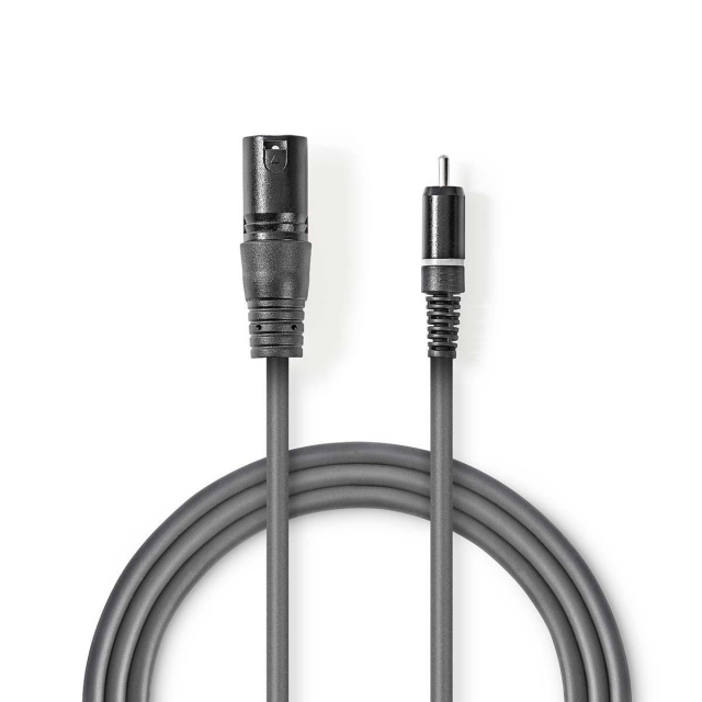 Nedis Obalanserad ljudkabel | XLR 3-stifts hane | RCA Hane | Nickelplaterad | 3.00 m | Rund | PVC | Mörkgrå | Kartonghylsa