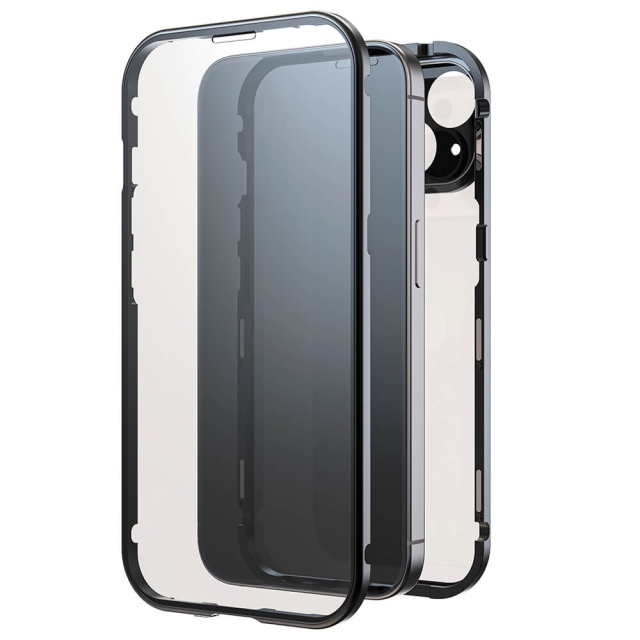BLACK ROCK Mobilskal 360° Glas Transp/Svart - iPhone 15