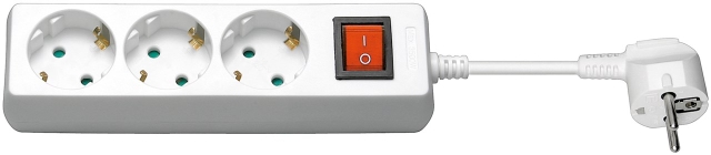 Goobay Grenuttag med brytare, 3 uttag, 3 m, vit 3x säkerhetsuttag