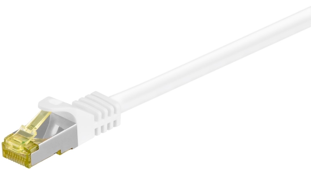 Goobay RJ45 patchkabel S/FTP (PiMF), 500 MHz, med CAT 7 råkabel, vit, 25 m LSZH halogenfri kabelhölje, koppar, RJ45-kontakt (CAT 6A)