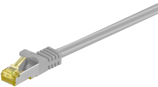 Goobay RJ45 patchkabel S/FTP (PiMF), 500 MHz, med CAT 7 råkabel, grå, 1 m LSZH halogenfri kabelhölje, koppar, RJ45-kontakt (CAT 6A)