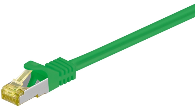 Goobay RJ45 patchkabel S/FTP (PiMF), 500 MHz, med CAT 7 råkabel, grön, 3 m LSZH halogenfri kabelhölje, koppar, RJ45-kontakt (CAT 6A)