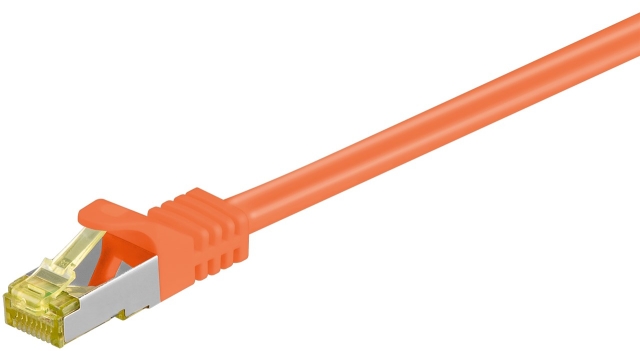 Goobay RJ45 patchkabel S/FTP (PiMF), 500 MHz, med CAT 7 råkabel, orange, 3 m LSZH halogenfri kabelhölje, koppar, RJ45-kontakt (CAT 6A)