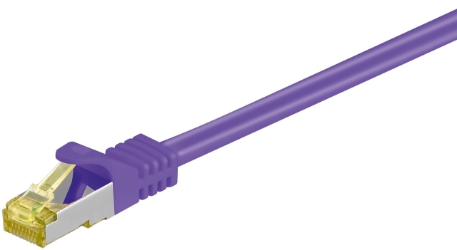 Goobay RJ45 patchkabel S/FTP (PiMF), 500 MHz, med CAT 7 råkabel, violett, 3 m LSZH halogenfri kabelhölje, koppar, RJ45-kontakt (CAT 6A)