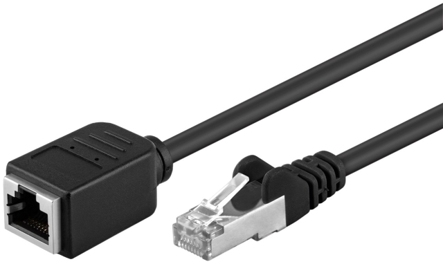 Goobay CAT 5e förlängningskabel, F/UTP, svart kopparledare (CU), RJ45-kontakt (8P8C) > RJ45-kontakt (8P8C)