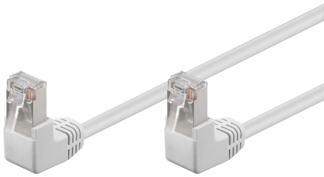 Goobay Patchkabel CAT 5e, 2x 90° vinklad, F/UTP, vit, 0,5 m kopparklädd aluminiumtråd (CCA), 2x RJ45-plugg 90 ° (8P8C)