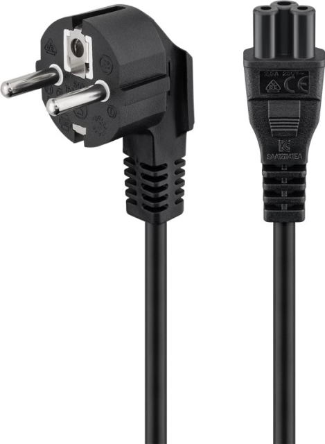 Goobay Kabel för nätanslutning (jordkontakt) vinklad, 3 m, svart Jordkontaktstift (typ F, CEE 7/7) 90° > apparatuttag C5