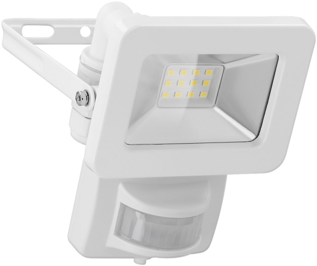 Goobay LED-strålkastare för utomhusbruk, 10 W, med rörelsedetektor med 850 lm, neutralt vitt ljus (4000 K), PIR-sensor med ON/OFF-funktion och M16 kabelgenomföring, lämplig för utomhusbruk (IP44)