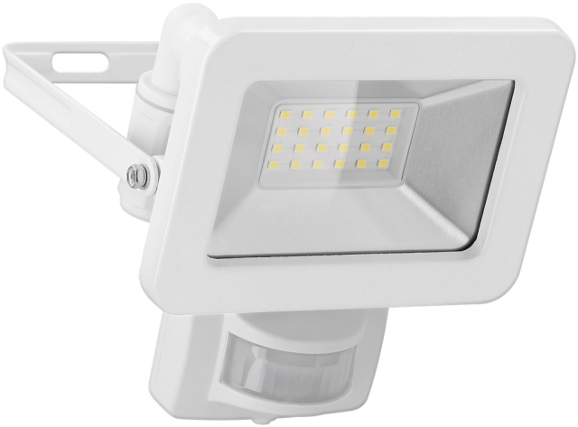 Goobay LED-strålkastare för utomhusbruk, 20 W, med rörelsedetektor med 1700 lm, neutralt vitt ljus (4000 K), PIR-sensor med ON/OFF-funktion och M16 kabelgenomföring, lämplig för utomhusbruk (IP44)