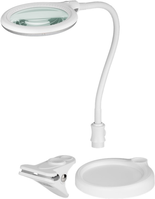 Goobay LED-förstoringslampa med stativ/klämma, 6 W, vit 480 lm, 100 mm glaslins, 1,75x förstoring, 3 dioptrier