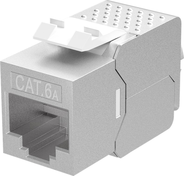 Goobay Keystone-modul RJ45 CAT 6A, STP, slim-line 14,7 mm bred, crocodile typ, klämlist för IDC-montering (verktygsfri)