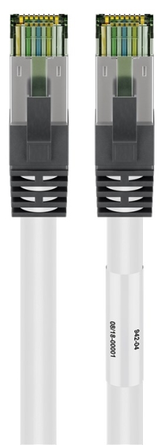 Goobay RJ45 (CAT 6A, 500 MHz) patchkabel med CAT 8.1 S/FTP rå kabel, vit 99,9 % syrefri kopparledare (OFC), AWG 24, halogenfri kabelhölje (LSZH), 10 m