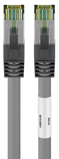 Goobay CAT 8.1 Patchkabel, S/FTP (PiMF), grå 99,9 % syrefri kopparledare (OFC), AWG 24, halogenfri kabelhölje (LSZH), 0.25 m