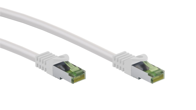 Goobay RJ45 patchkabel med CAT 8.1 S/FTP råkabel, AWG 26, vit kopparledare, LSZH halogenfri kabelhölje, RJ45-kontakt (CAT 6A), 10 m