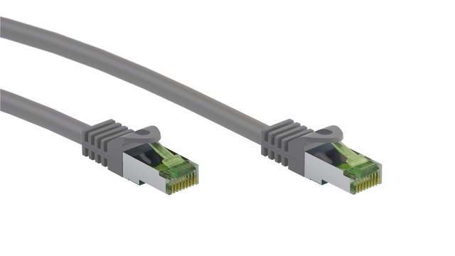 Goobay RJ45 patchkabel med CAT 8.1 S/FTP råkabel, AWG 26, grå kopparledare, LSZH halogenfri kabelhölje, RJ45-kontakt (CAT 6A), 7.5 m
