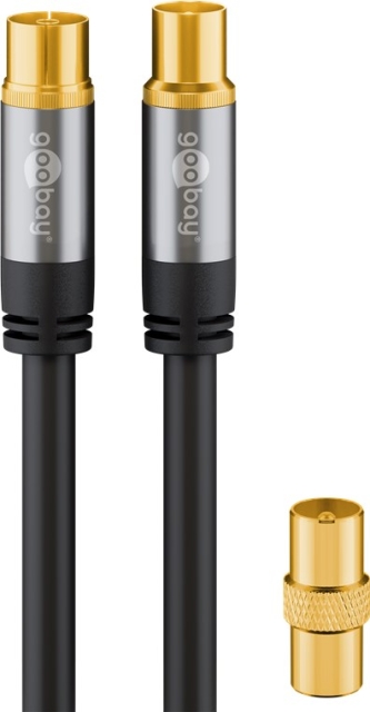 Goobay TV-antennkabel (135 dB), 4x skärmad guldpläterad, koaxial-uttag > koaxial-plugg, 2 m