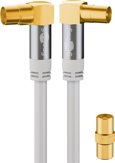 Goobay TV-antennkabel (135 dB), 4x skärmad guldpläterad, koaxial-uttag 90° > koaxial-plugg 90°, 3 m