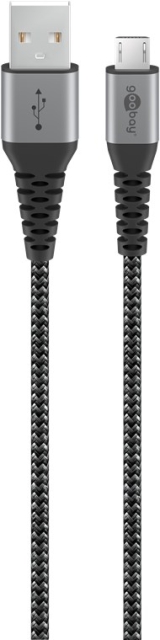 Goobay Micro-USB till USB-A textilkabel med metallkontakter 2 m elegant och extra robust anslutningskabel för enheter med Micro-USB-anslutning