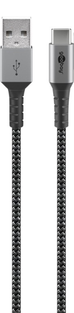 Goobay USB-C™ till USB-A textilkabel med metallkontakter 2 m elegant och extra robust anslutningskabel för enheter med USB-C™-port