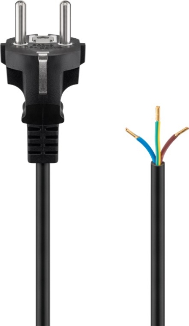 Goobay Kabel för skyddskontakt för montering, 1,5 m, svart stickkontakt med skyddsjord (typ F, CEE 7/7) > lösa kabeländar
