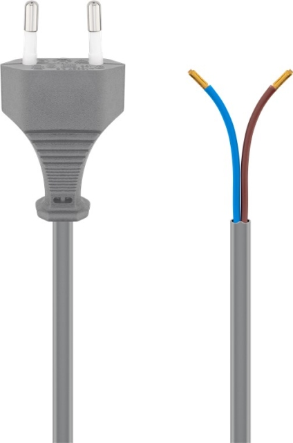 Goobay Kabel med euro-kontakt för montering, 1,5 m, grå Euro-kontakt (typ C, CEE 7/16) > lösa kabeländar