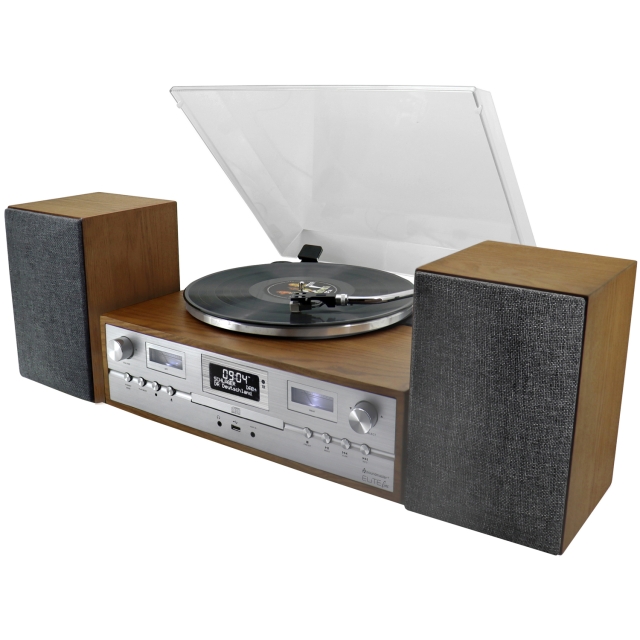 Soundmaster Musik-anläggning Vinyl CD Radio Bluetooth 70-tals-design PL895 Trä/Silver
