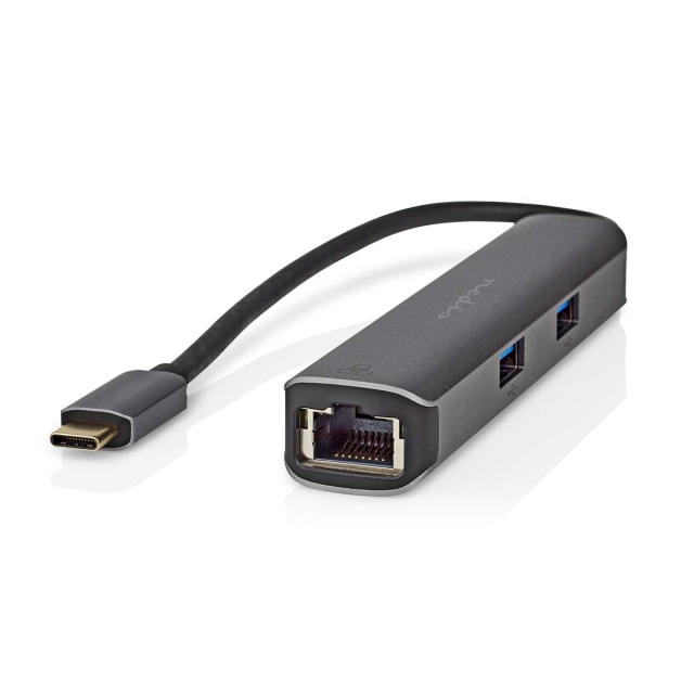 Nedis USB Multi-Port Adapter | 5-i-1 | USB 3.2 Gen 1 | USB-C™ Hane | HDMI™ Utgång / RJ45 Hona / 3x USB-A Hona | 5 Gbps | 0.20 m | Rund | Guldplaterad | PVC | Antracit | Låda