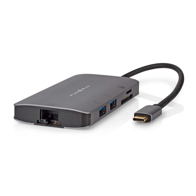 Nedis USB Multi-Port Adapter | 7-i-1 | USB 3.2 Gen 1 | USB-C™ Hane | HDMI™ Utgång / Micro SD / RJ45 Hona / SD / USB-C™ Hona / 3x USB-A Hona | 5 Gbps | 0.20 m | Rund | Guldplaterad | PVC | Antracit | Låda