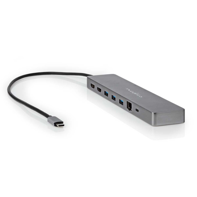 Nedis USB Multi-Port Adapter | 10-i-1 | USB 3.2 Gen 1 | USB-C™ Hane | Micro SD / RJ45 Hona / SD / 2x HDMI™ / 2x USB-C™ / 3x USB-A Hona | 0.40 m | Rund | Guldplaterad | TPE | Antracit | Låda