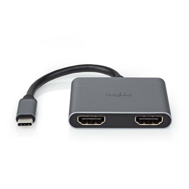 Nedis USB Multi-Port Adapter | 2-in-1 | USB 3.2 Gen 1 | USB-C™ Hane | 2x HDMI™ | 0.10 m | Rund | Nickelplaterad | PVC | Svart | Kuvert