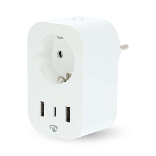 Nedis SmartLife Smart Plug | IP21 | Strömmätare | 3680 W | Type F (CEE 7/7) / 1x USB-C™ / 2x USB | 0 - 55 °C | Android™ / IOS | Vit | 1 st