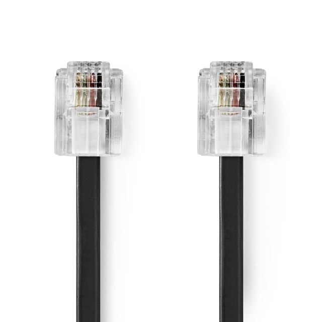 Nedis Telekomkabel | RJ11 Hane | RJ11 Hane | 2.00 m | Kabelns utformning: Platt | Guldplaterad | Kabeltyp: RJ11 | Svart | Label