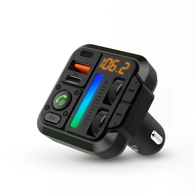 Nedis Bil FM-sändare | Fast | Högtalartelefon | 1 " | Bärnstens skärm | Bluetooth® | PD 18 W / PD 20 W | Snabbladdning | Bas boost | Google Assistant / Siri | Svart