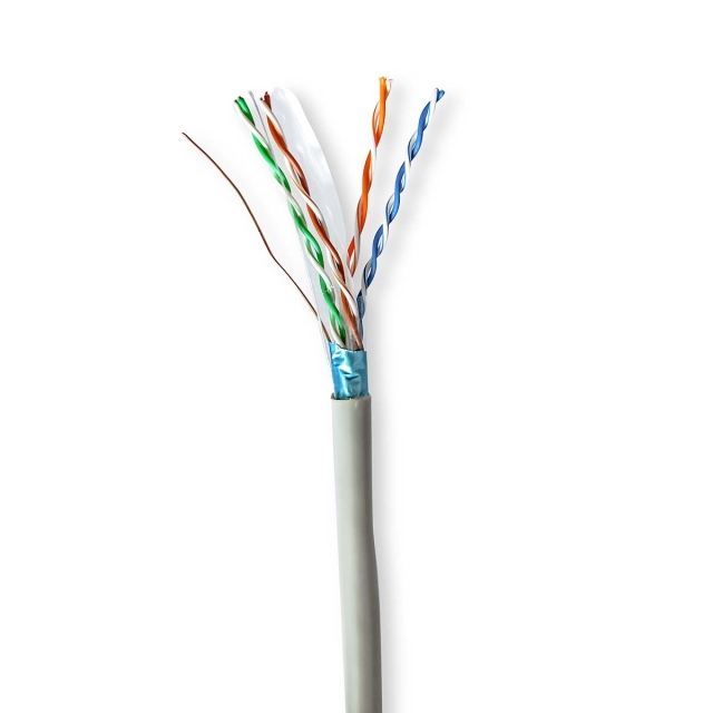 Nedis Nätverkskabel Roll | CAT6 | Fast | F/UTP | CCA | 305.0 m | Inomhus | Rund | PVC | Grå | Dragkorg