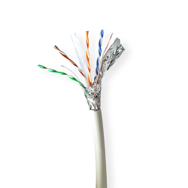 Nedis Nätverkskabel Roll | CAT6a | Fast | SF/UTP | Koppar | 305.0 m | Inomhus | Rund | LSZH | Grå | Dragkorg