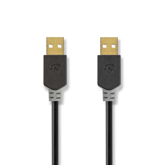Nedis USB-kabel | USB 2.0 | USB-A Hane | USB-A Hane | 480 Mbps | Guldplaterad | 2.00 m | Rund | PVC | Antracit | Låda