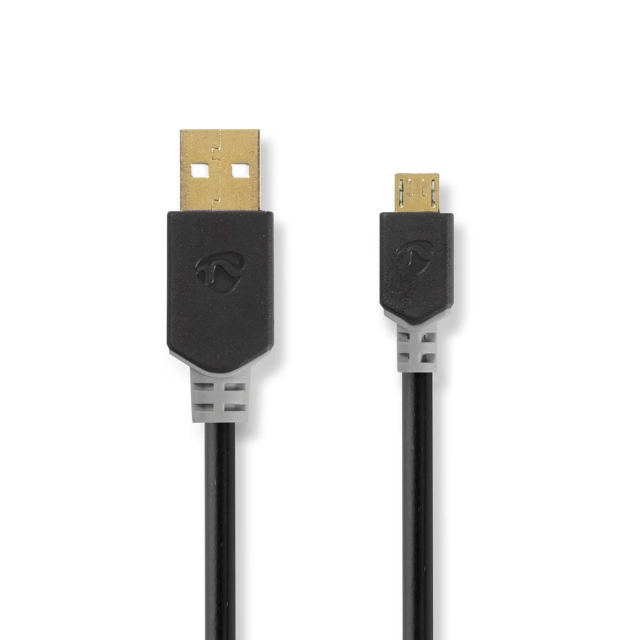 Nedis USB-kabel | USB 2.0 | USB-A Hane | USB Micro-B Hane | 480 Mbps | Guldplaterad | 1.00 m | Rund | PVC | Antracit | Låda