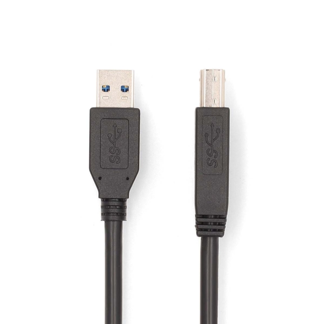 Nedis USB-kabel | USB 3.2 Gen 1 | USB-A Hane | USB-B Hane | 5 Gbps | Nickelplaterad | 2.00 m | Rund | PVC | Svart | Låda