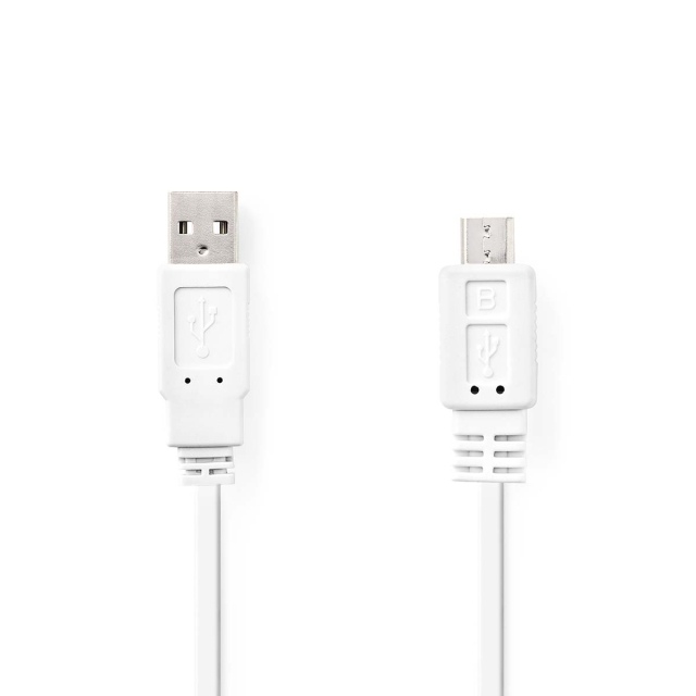 Nedis USB-kabel | USB 2.0 | USB-A Hane | USB Micro-B Hane | 480 Mbps | Nickelplaterad | 1.00 m | Platt | PVC | Vit | Kuvert